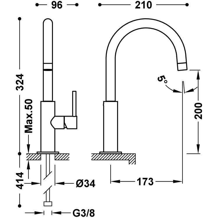 MONOMANDO LAVABO STUDY-TRES CROMO TRES