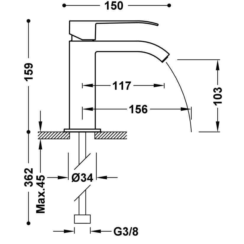 MONOMANDO LAVABO CUADRO-TRES CROMO 